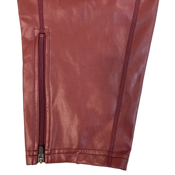 A.L.C. Women Burgundy Faux Leather Pants  With Ankle Zippers & Stretch Waist Sz - Picture 3 of 6